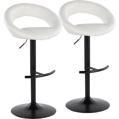 Posh Adjustable Swivel Bar Stool in Black Metal & White Leatherette (Set of 2)